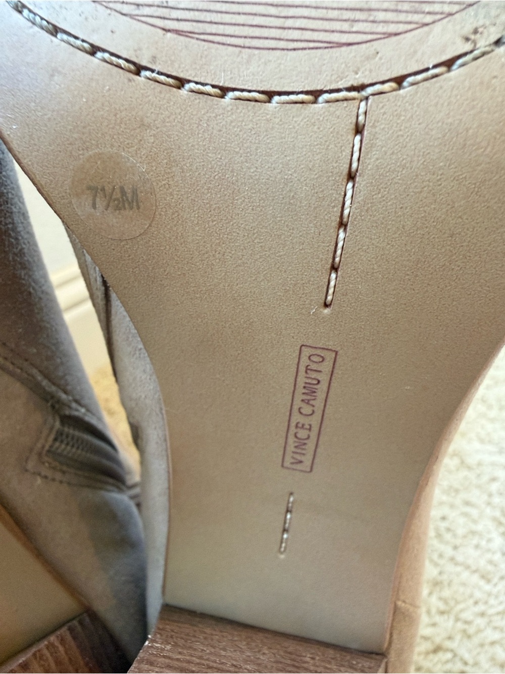 Vince Camuto Derika Knee High Pointed-Toe Suede Boots in Beige - Picture 7 of 8